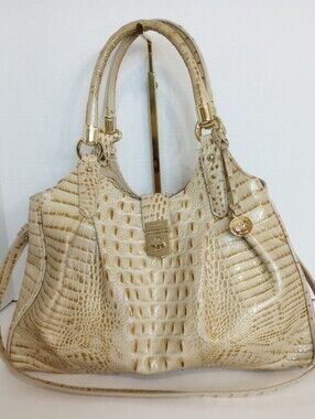 Brahmin Champagne Elisa Hobo Satchel Shoulder Bag, Croc Embossed Leather